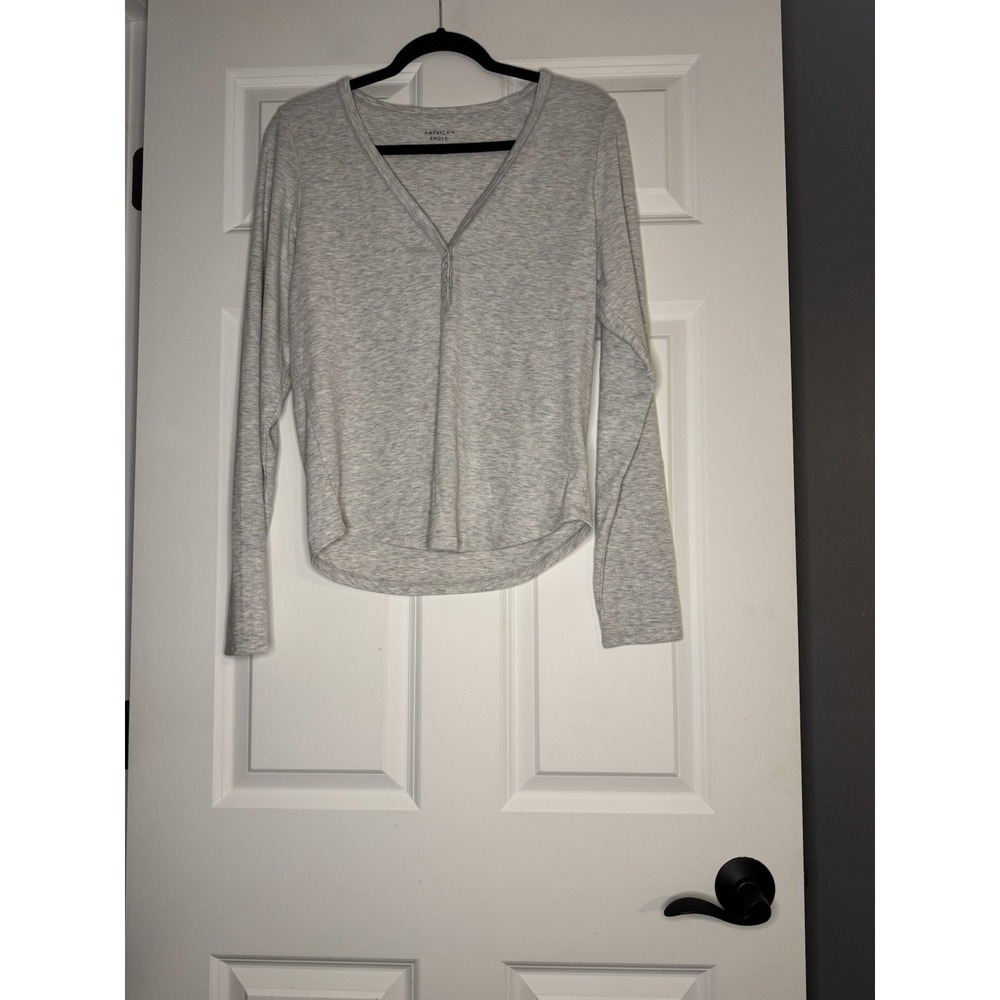 American Eagle Long Sleeve Henley Top Large Gray Xl
